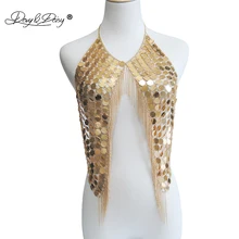 DAVYDAISY женские пикантные блестки кисточкой цепи урожай топы для ночного клуба пляжная одежда Холтер сексуальное женское нижнее белье цепь тела TA051