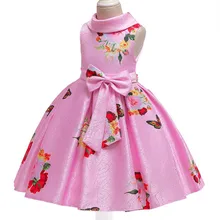 Детское платье с принтом; коллекция года; Летние Элегантные вечерние платья принцессы с отворотами для маленьких девочек; милая одежда для дня рождения с бантом
