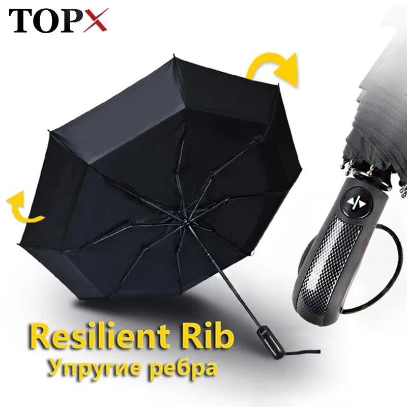 

Creative Handle Windproof 3 Folding Automatic Umbrella Rain Women 8K Aluminum Alloy Parasol Dropshipping Men Umbrellas Paraguas