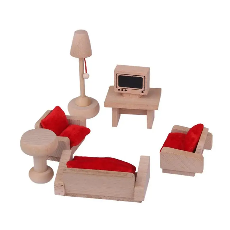 Dollhouse Furniture Living Room Set Traditional Wooden Toy for Kids