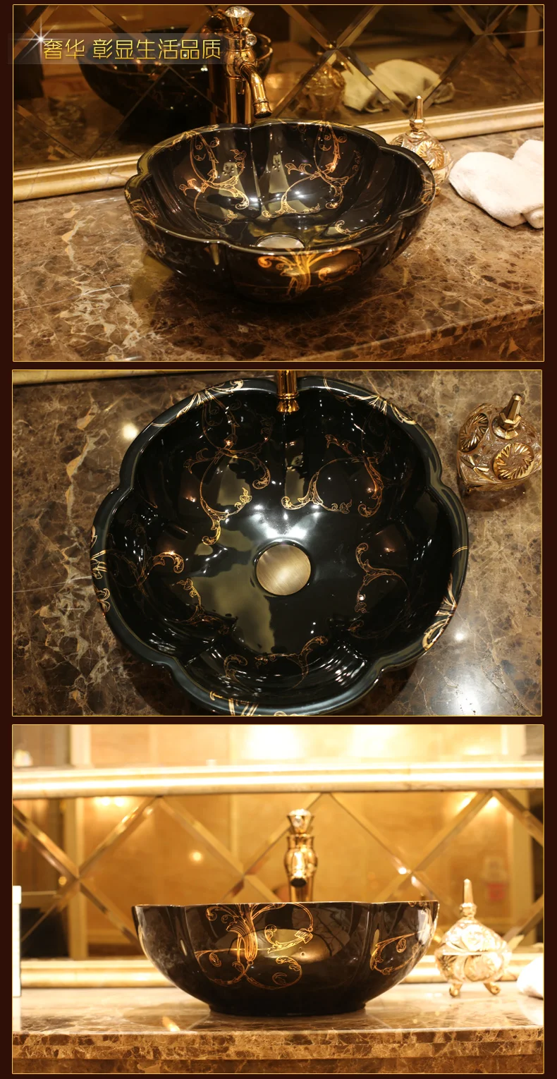 Round Flower shape Bathroom Lavabo Ceramic Counter Top Wash Basin Cloakroom Hand Painted Vessel Sink coloured bathroom basins (17)