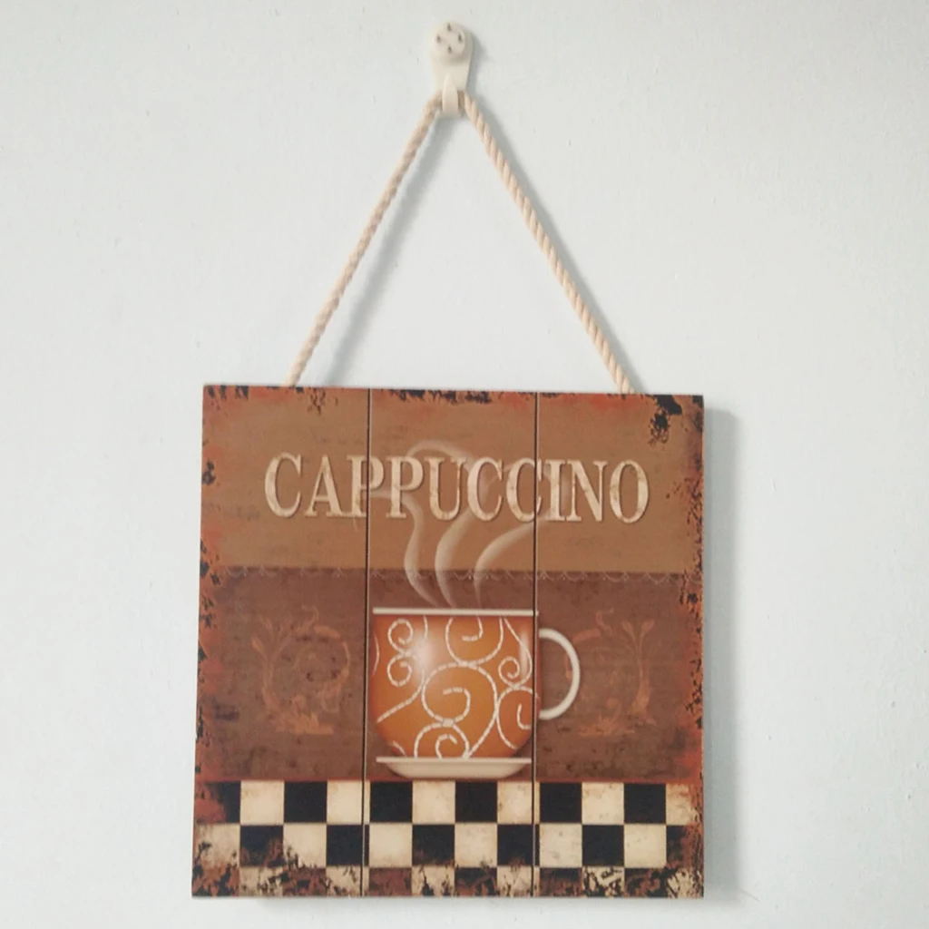 Rustic Farmhouse Wood Board Sign Latte & Cappuccino  Wall Door Hanging Coffee Bar Decorative plaque Sign