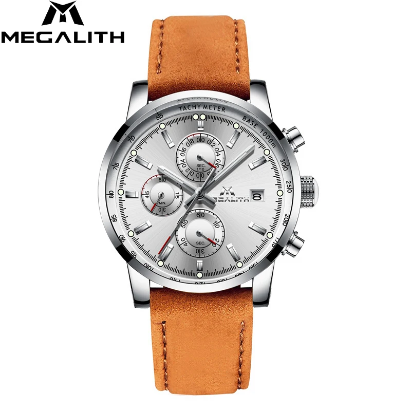 

MEGALITH Men's Top Brand Watch Chronograph Analog Quartz Watch Date Fashion Waterproof Wristwatch For Men Relogio Masculino