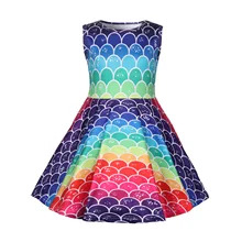 Радужное летнее платье Русалочки с единорогом для девочек Детский Повседневный сарафан без рукавов Ариэль Детский костюм принцессы на день рождения