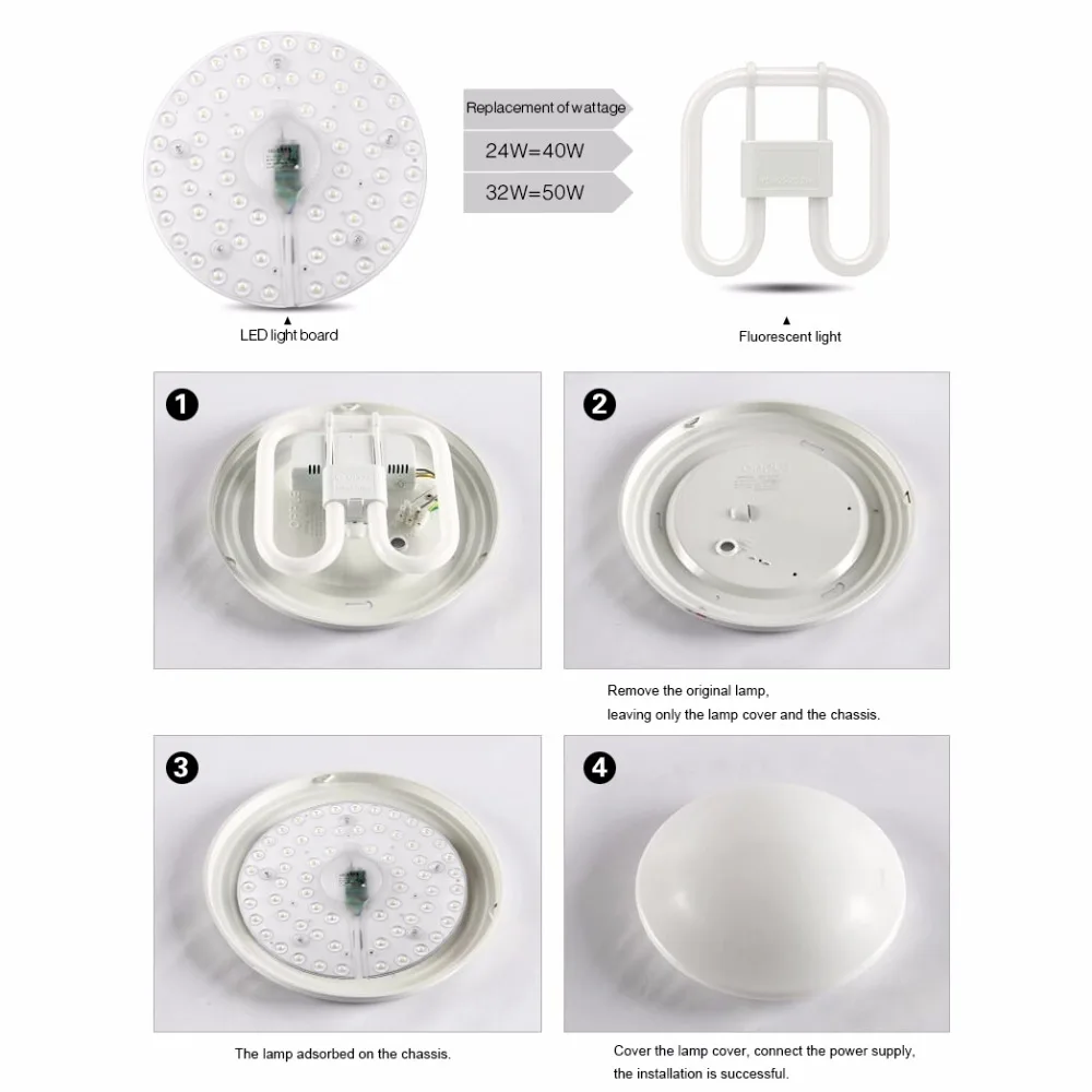 Затемнения светодио дный потолочный светильник модуль 24 Вт 32 Вт 220 В ССТ изменение светодио дный лампа источник пластины заменить 40 Вт 50 Вт CFL люминесцентная лампа, лампа