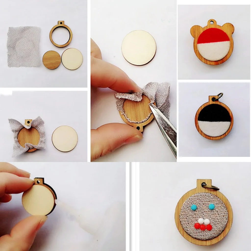 

2 Set Mini Embroidery Hoop Wooden Embroidery Frame Small Hand Cross Stitching Hoop Framing Hoop Wood Pendant DIY Gift Craft Kit