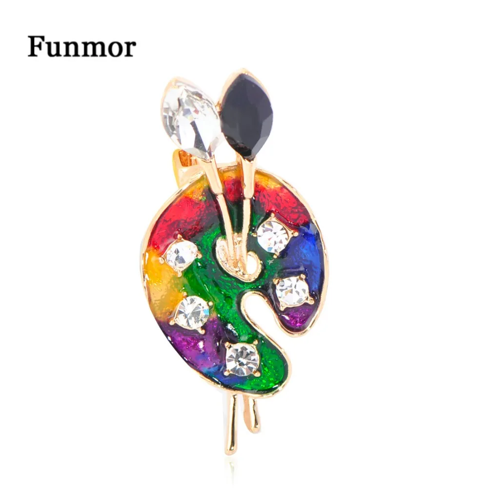 

Funmor Artistry Palette Brooch Enamel Pins Crystal Jewelry For Women Artist Dress Blouse Cardigans Decoration Accessories Gifts