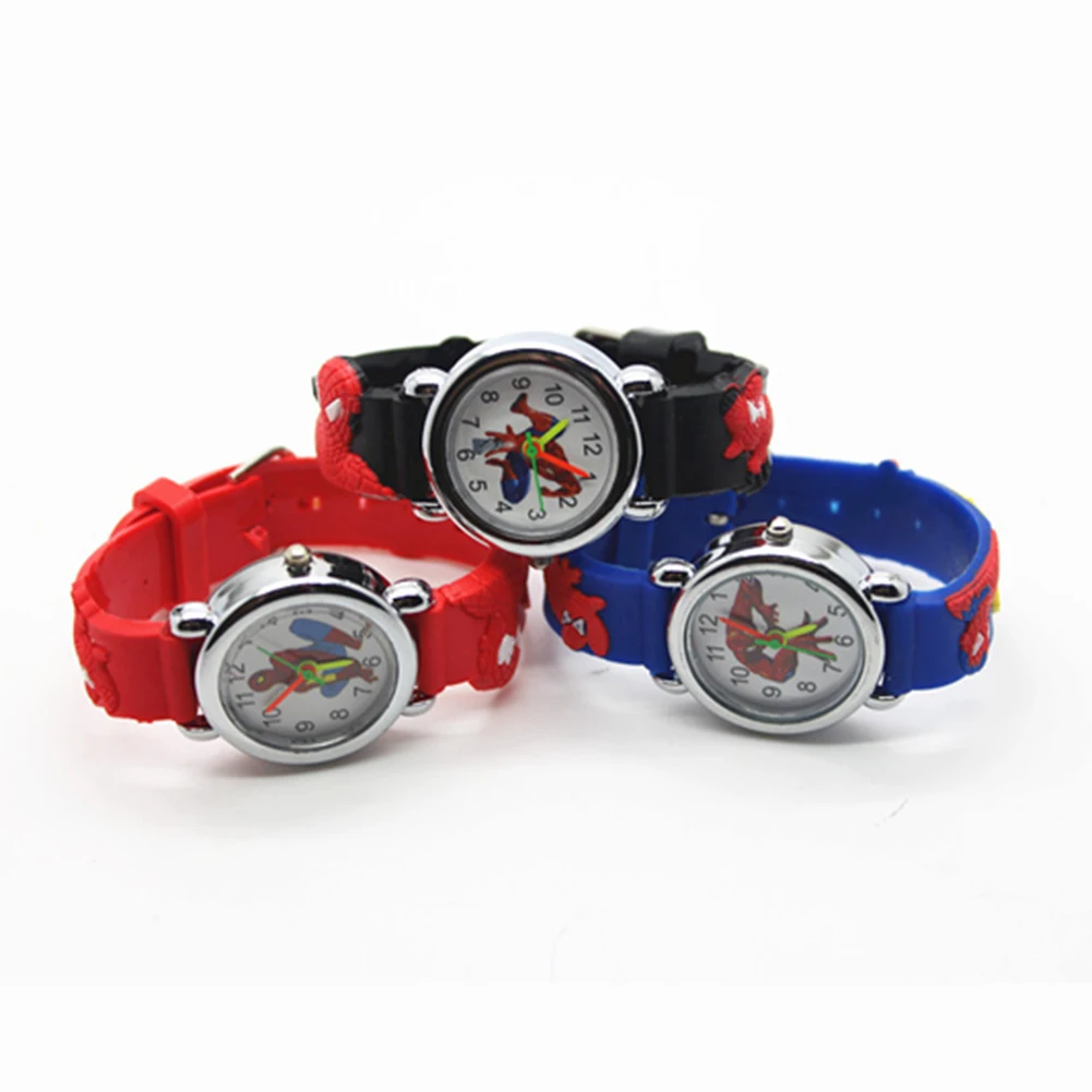 Детские часы с 3D рисунком Человека-паука на резиновом ремешке, модные детские кварцевые наручные часы для мальчиков, студентов, спортивные часы с рисунком