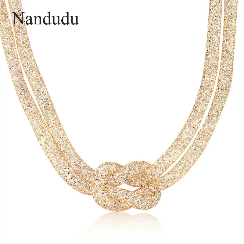 Nandudu розовое ожерелье из проволочной сетки с кристаллами, Узелок, колье, многослойное руководство, модное ювелирное изделие, женский подарок CN36 CN37
