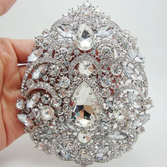

Bride Luxurious Huge 4.92" Flower Drop Pendant Bride Bridesmaid Wedding Brooch Pin Clear Rhinestone Crystal