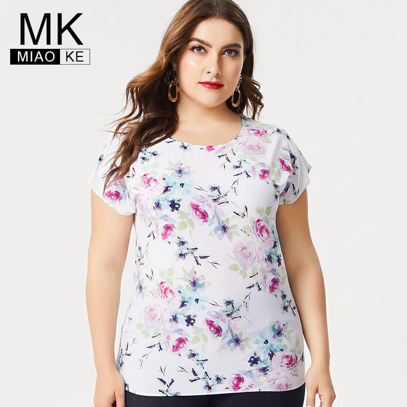 

MK 2019 Summer Ladies Plus Size Chiffon Print floral tops and blouses fashion womens office lady female shirts
