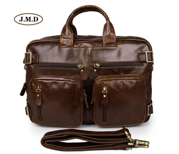 

J.M.D Classic Design Genuine Vintage Leather Men's Briefcase Multifunction Handbag Multi-Compartment Design Messenger Bag 7026C