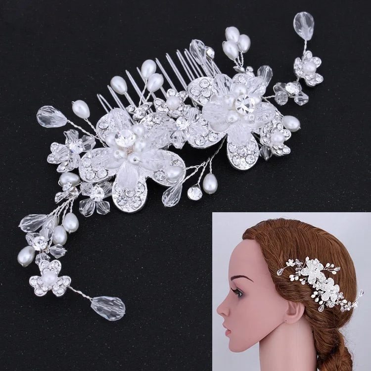 Free Shipping Bridal Wedding Hair Accessories Comb Rhinestone Crystal Pearl Crystal Handmade Bridal Hair Comb hair