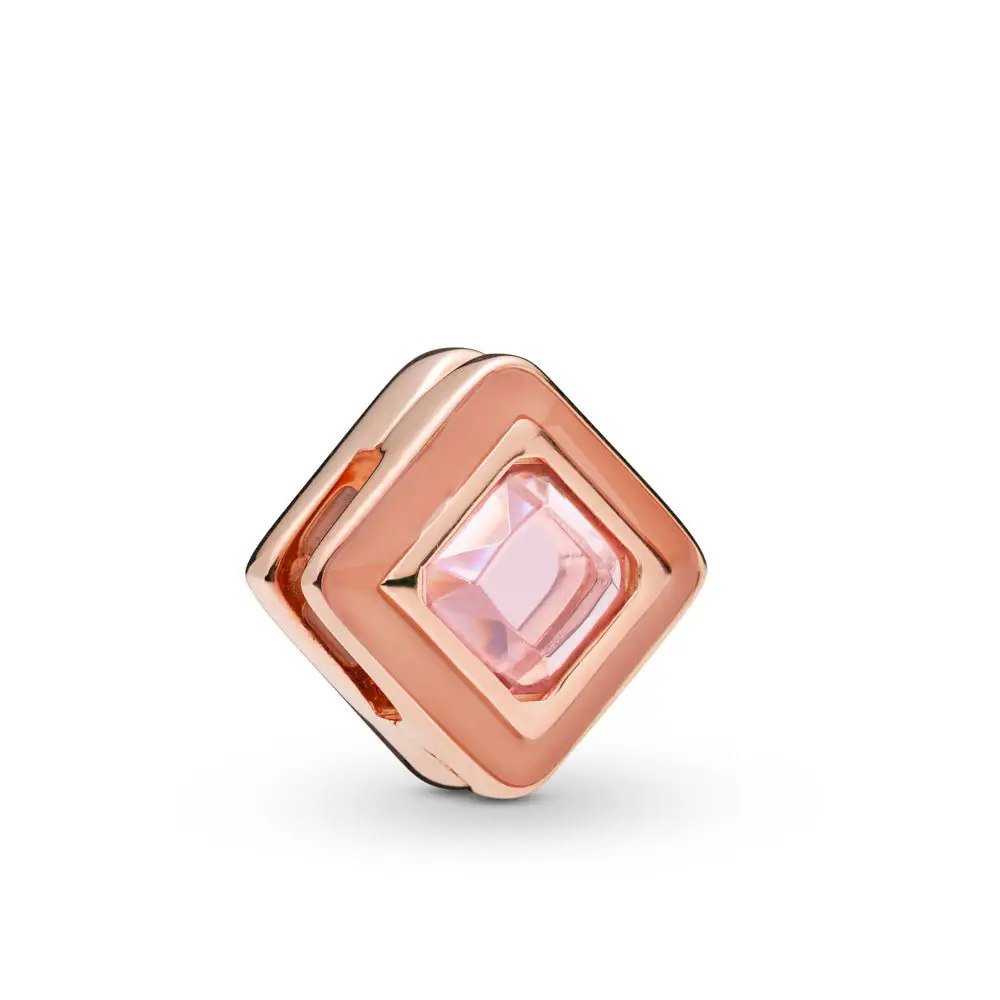 

2019 Spring Fit Pandora charms Bracelet PANDORA Reflexions Sparkling Pink Square 100% 925 Silver for Charms diy Jewelry making