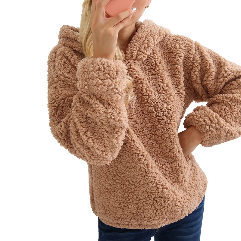 2018 Women Casual Hoodies Pullovers Sweatshirt Winter Warm Faux Fur Plush Coat Womens Long 