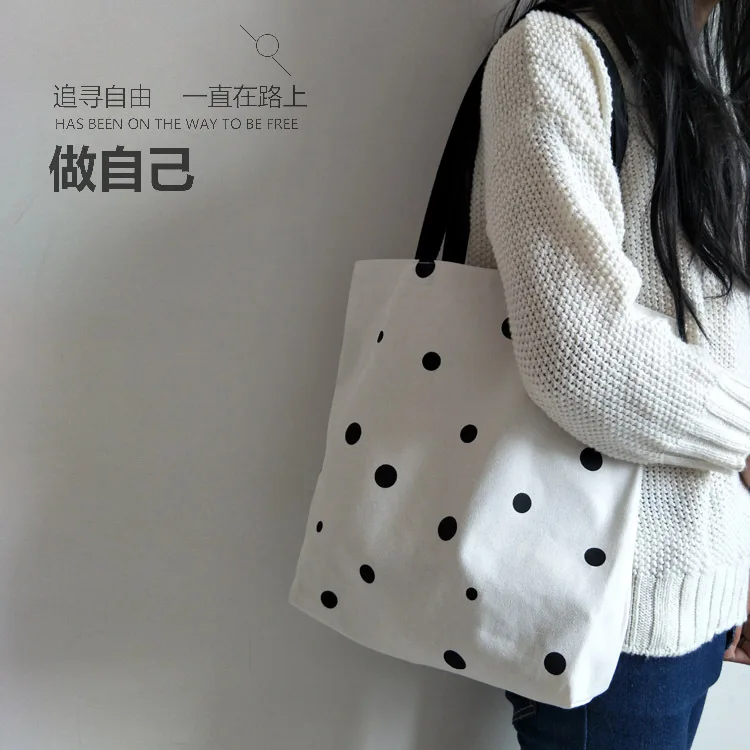 

2019 New Fashion Women Handbags Canvas Casual Dot Casual Tote Wild Simple Shopping Bags College Style Girls Student Shoulder Bag