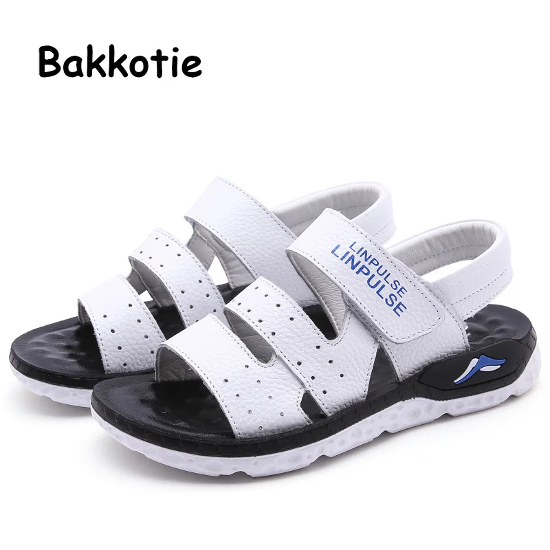 

Bakkotie 2019 Summer New Baby Boys Fashion Genuine Leather Sandals Toddlers Black Casual Shoes Kids Soft Beach Shoes