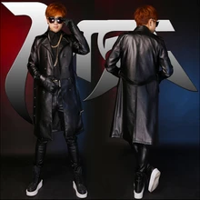 Новинка Эксклюзивные Мужские певица замша пальто длинный участок двубортный черный костюмы/S-4XL