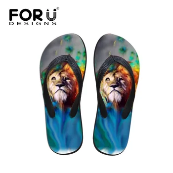 

FORUDESIGNS Summer Men Casual House Slippers Cool 3D Animal Lion Printed Beach Flip Flops for Man Teenage Boys Flats Sandals