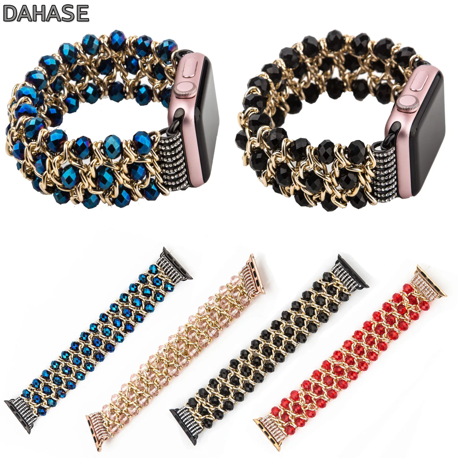 Dahase Bling Beads Chain Stretch Bracelet For Apple Watch Band 38mm