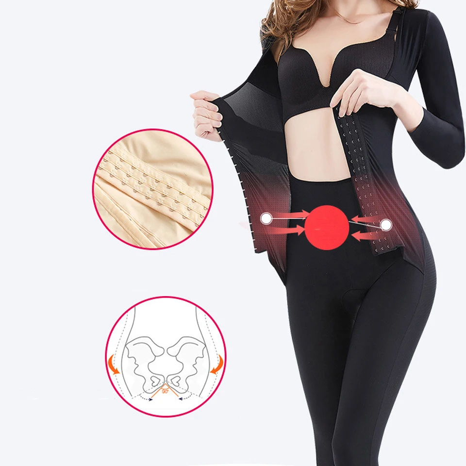 Wechery New Body Shaper Women's Slimming Full Length Bodysuit Long Sleeve Faja Female Shapewear Plus Size Underwear for Women assets by spanx