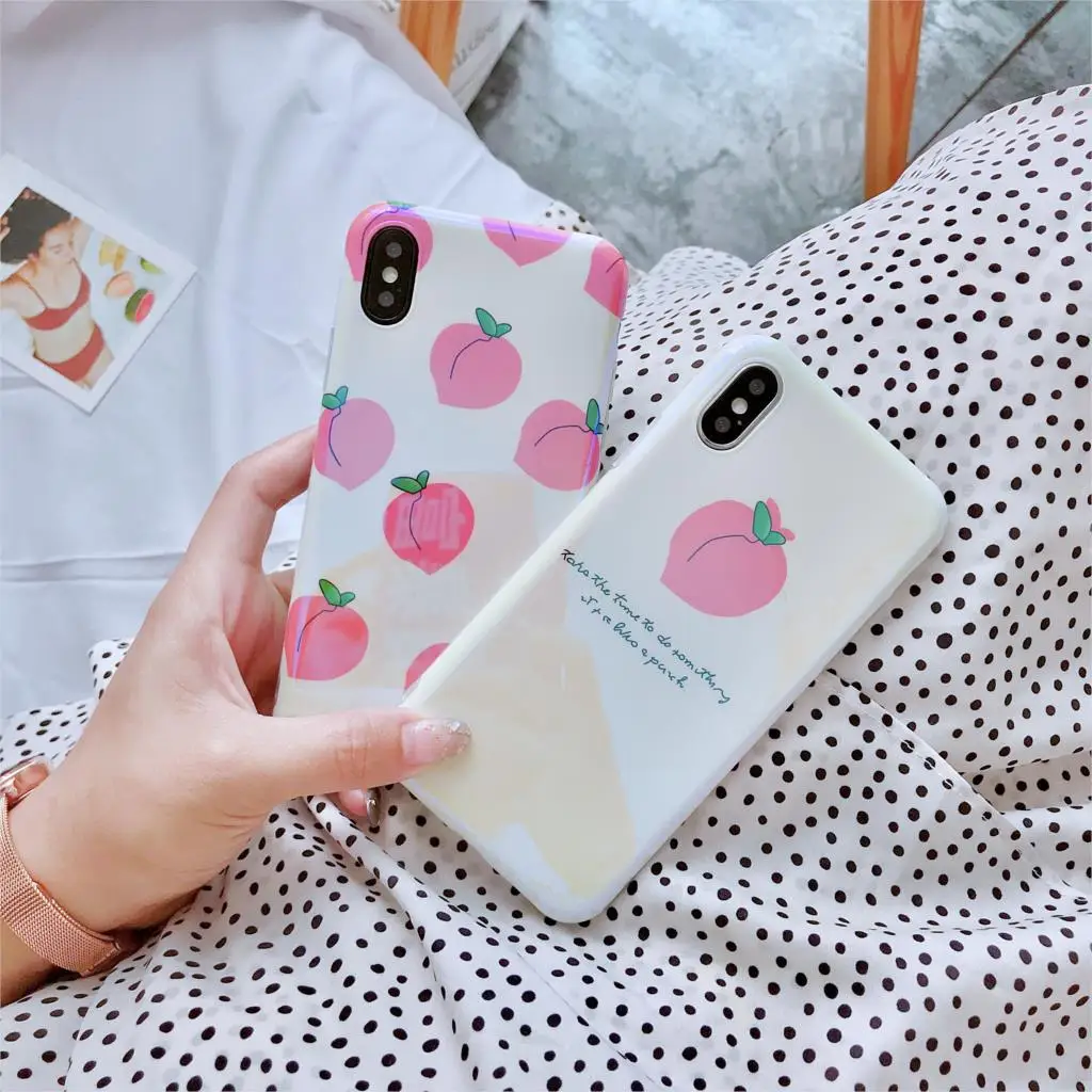 

Summer Fruit Peach Funda for iphone 7 Case Blue light IMD Phone Case for iphone 6 6S 7 8 Plus X XR XS Max Cover Luxury Capa