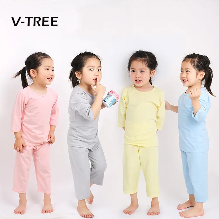 V TREE пижамные комплекты для мальчиков и девочек Хлопковые однотонные пижамы