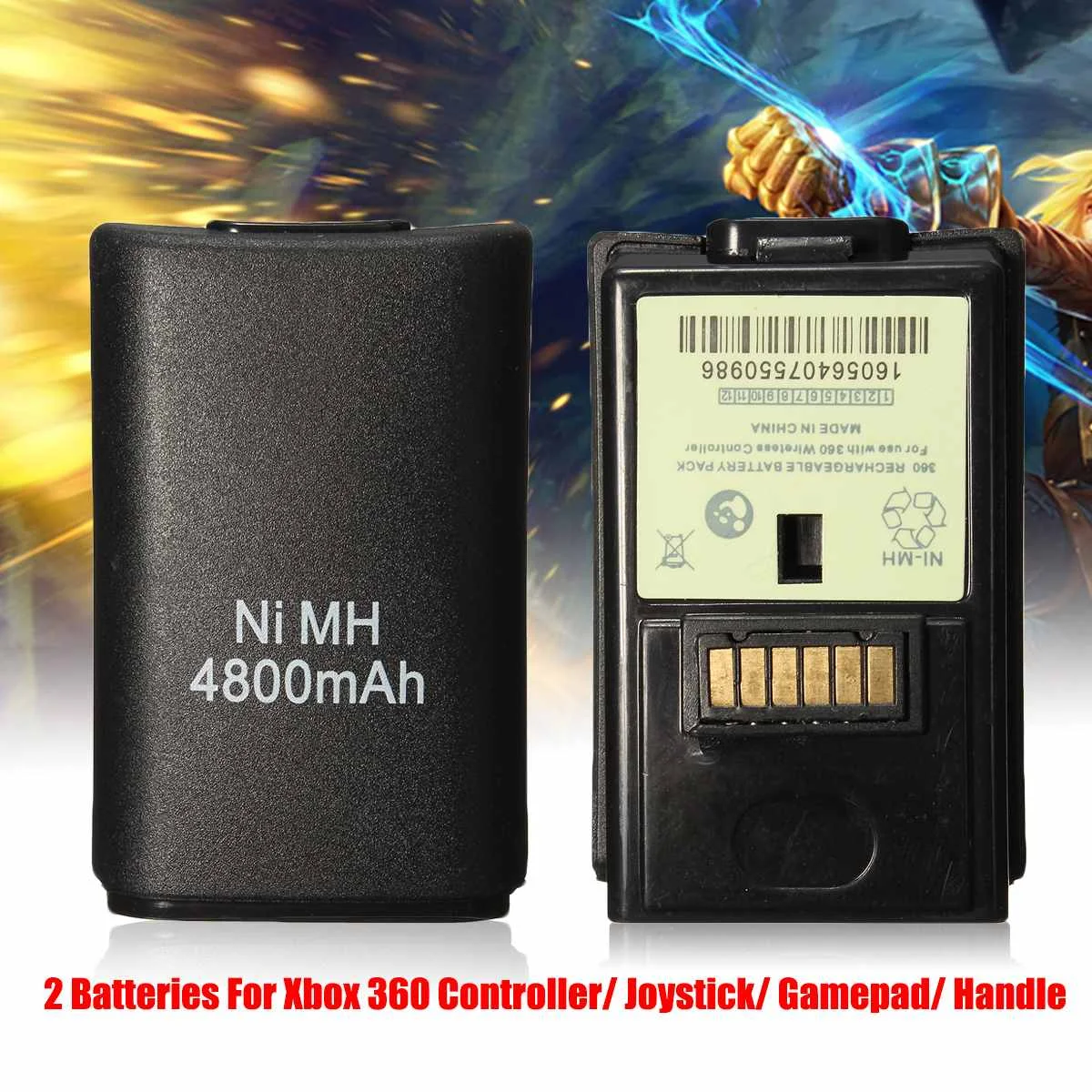 

2pcs 4800mAh Rechargeable For Xbox 360 Wireless/Wired Controller Battery Pack Kit Black Voltage 3.7V + USB Charging Cable