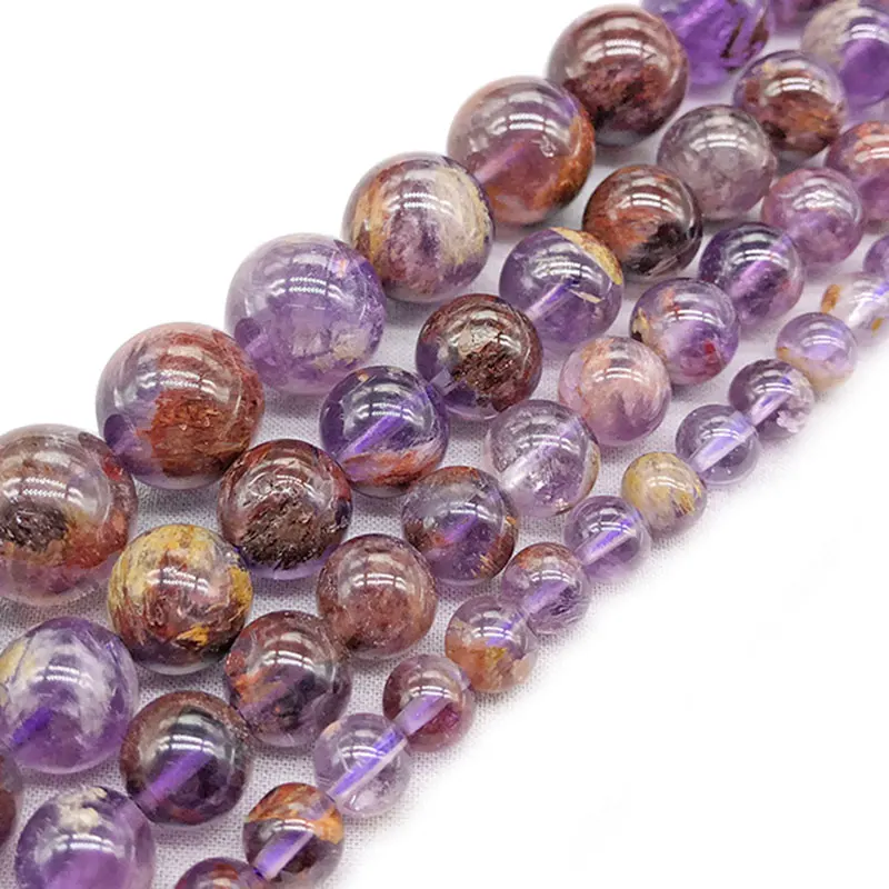 

6-12mm Natural Purple Phantom Quartz Cacoxenite Beads Round DIY Loose Beads For Jewelry Making beads Accessories 15'' Women Gift