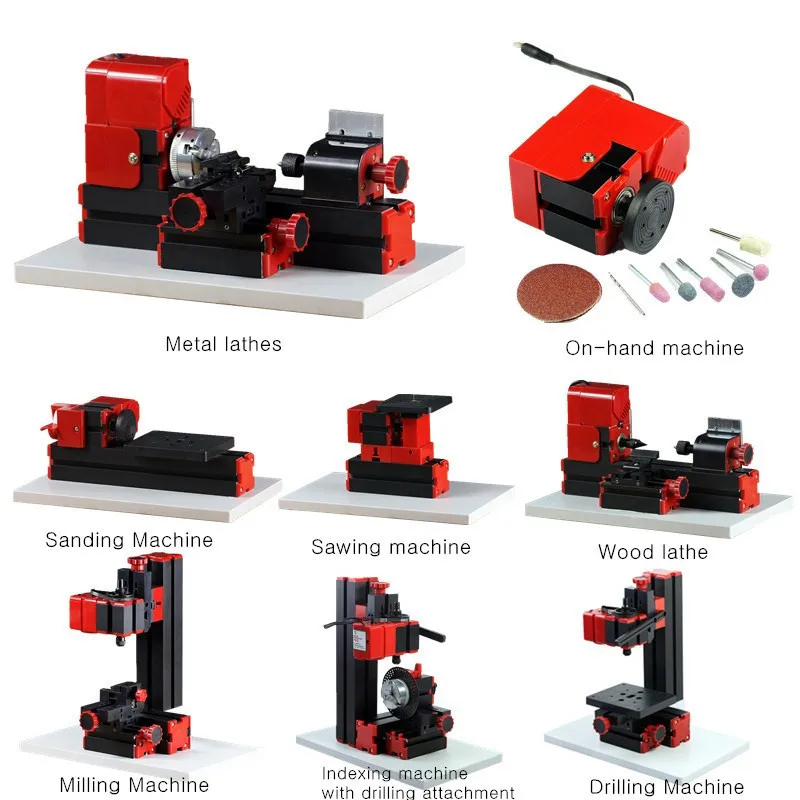 

8 In 1 Mini Multipurpose Machine 12VDC 24W 2A DIY Woodwork Model Making Tool Lathe Milling Kit 20000r/min