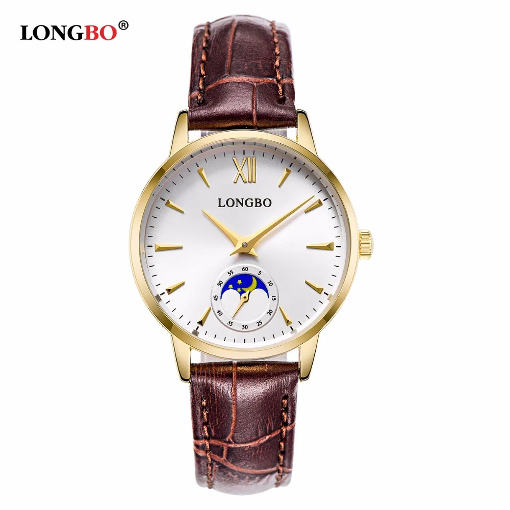 Мужские часы Longbo/Женские Простые relojes hombre Повседневный стиль кожаный ремешок для часов круглый водонепроницаемый любовник наручные часы