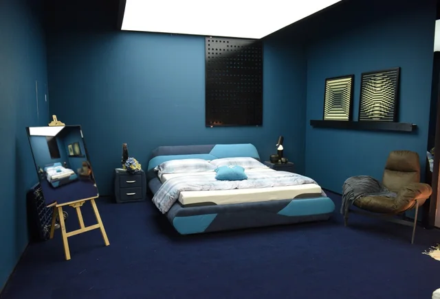 Laeacco Brief Dark Blue Bedroom Scene Photography