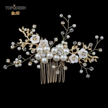 TOPQUEEN HP168 свадебные аксессуары для волос; свадебные расческа для волос с кристаллами, ручная резная слива и жемчуг невесты ювелирные изделия для волос высокого качества