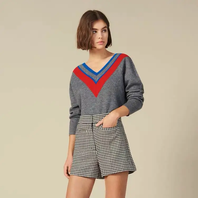 

High quality women's V neck sweaters 2019 Fall/winter casual pullovers sweater Tops A621