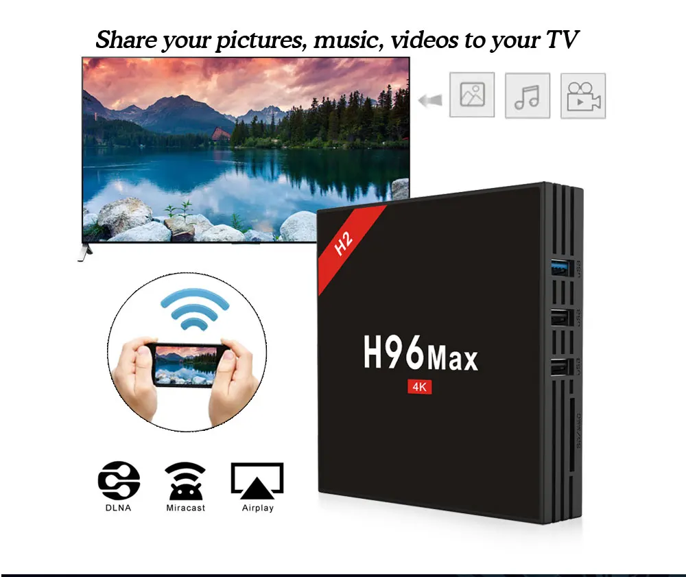 H96 MAX H2 Android 7,1 4g 64g Декодер каналов кабельного телевидения 4 k Ultra HD H.265 Смарт ТВ-бокс с USB 3,0 двойной Wifi 2,4/5,0g медиаплеер PK x96 мини