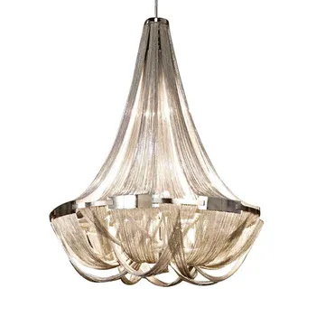 

Circle Modern Pendant Light Chrome Cold Aluminum Chain Home Store Hotel Hall Decoration Diningroom Partment Villa Art Lighting