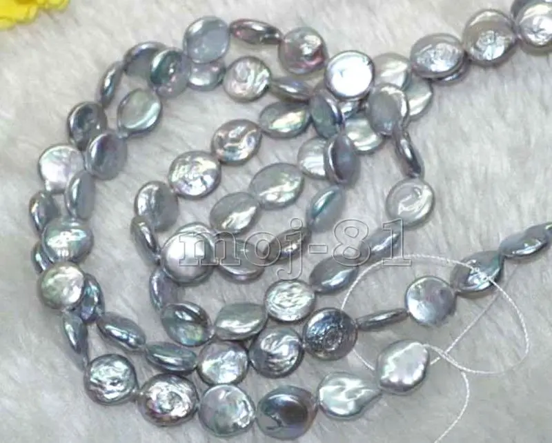 

5 Strands AAA Natural 11-12mm Luster Gray Coin Freshwater Pearl Loose Beads 15