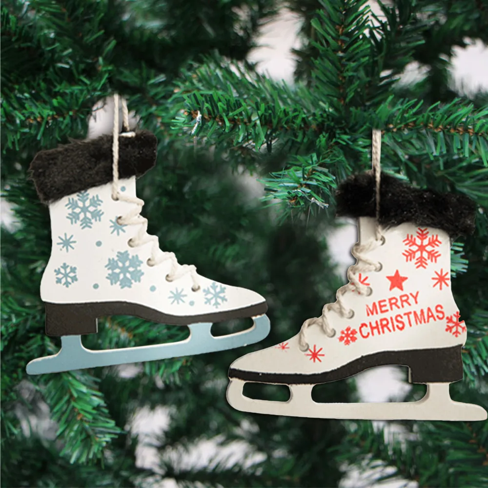 

2018 New Snowflake Pattern Wooden Sleds Boots Christmas Xmas Tree Hanging Pendant Christmas Home Decoration