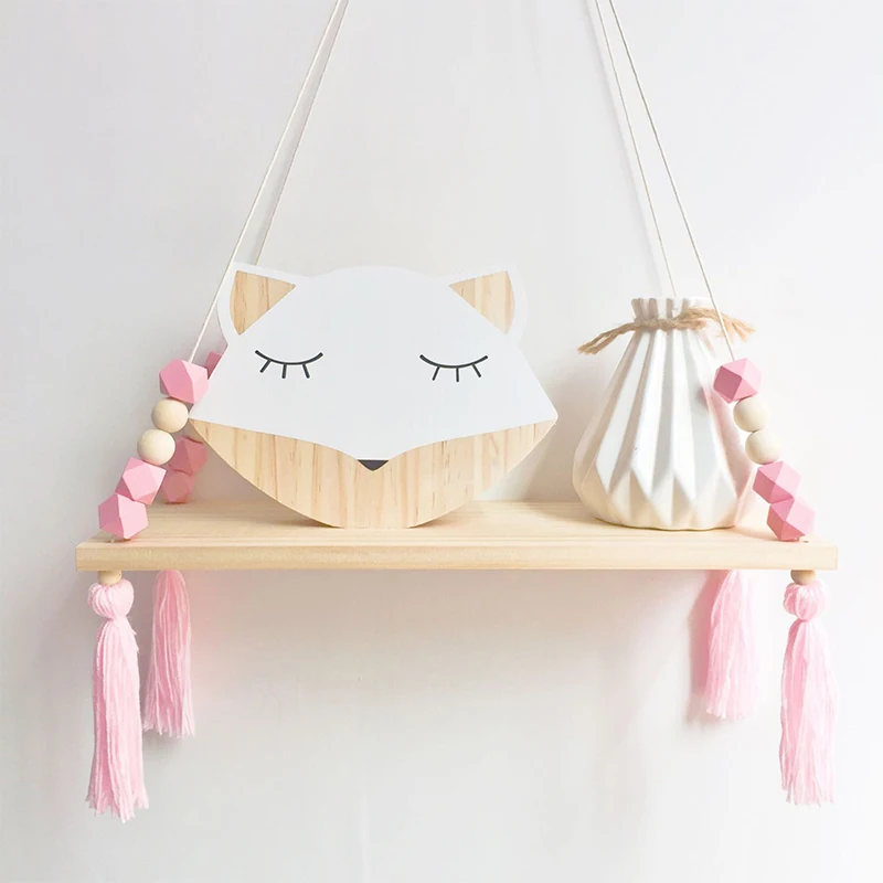 

Wall Rack Simple Tassel Decor Creative Convenient Organization Rack Ins Scandinavian-Solid Wood Pine Macarons Color Pink Star An
