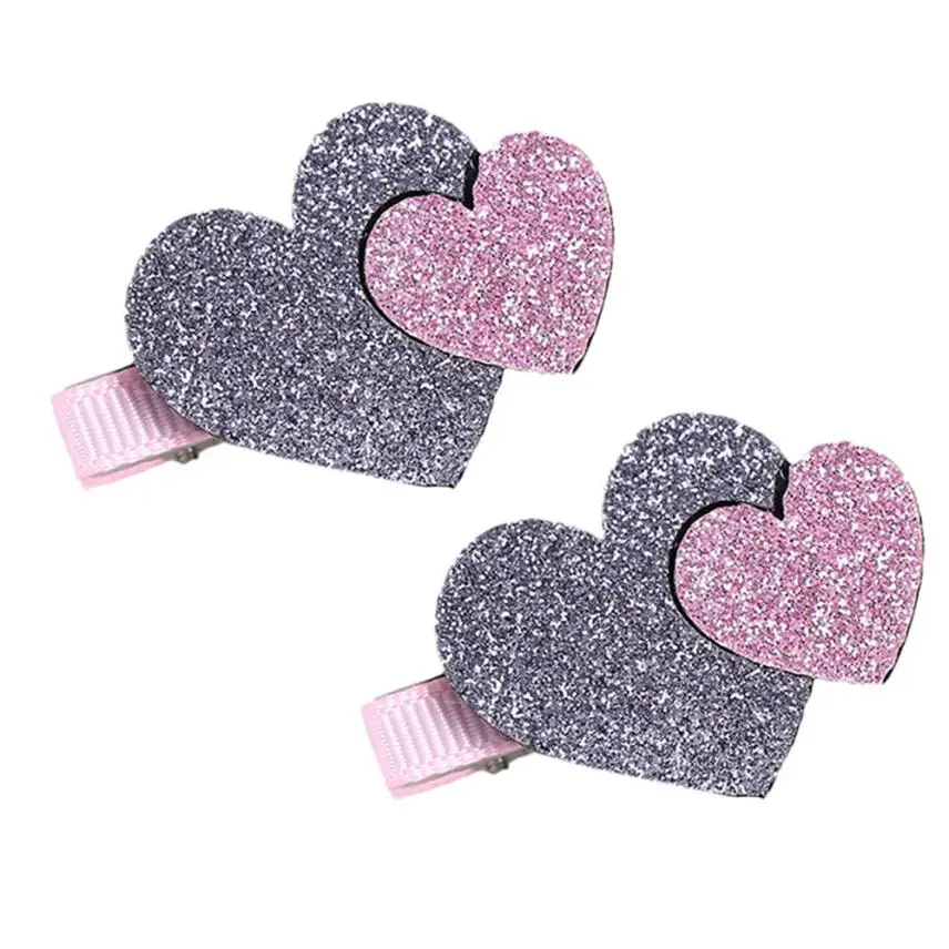 2Pcs Baby Girls Toddler Infant Kids Heart Pattern Hairpin Hair Clip Accessories Girls Flower Popular Fashion Cute Wholesale#YY - Цвет: Gray