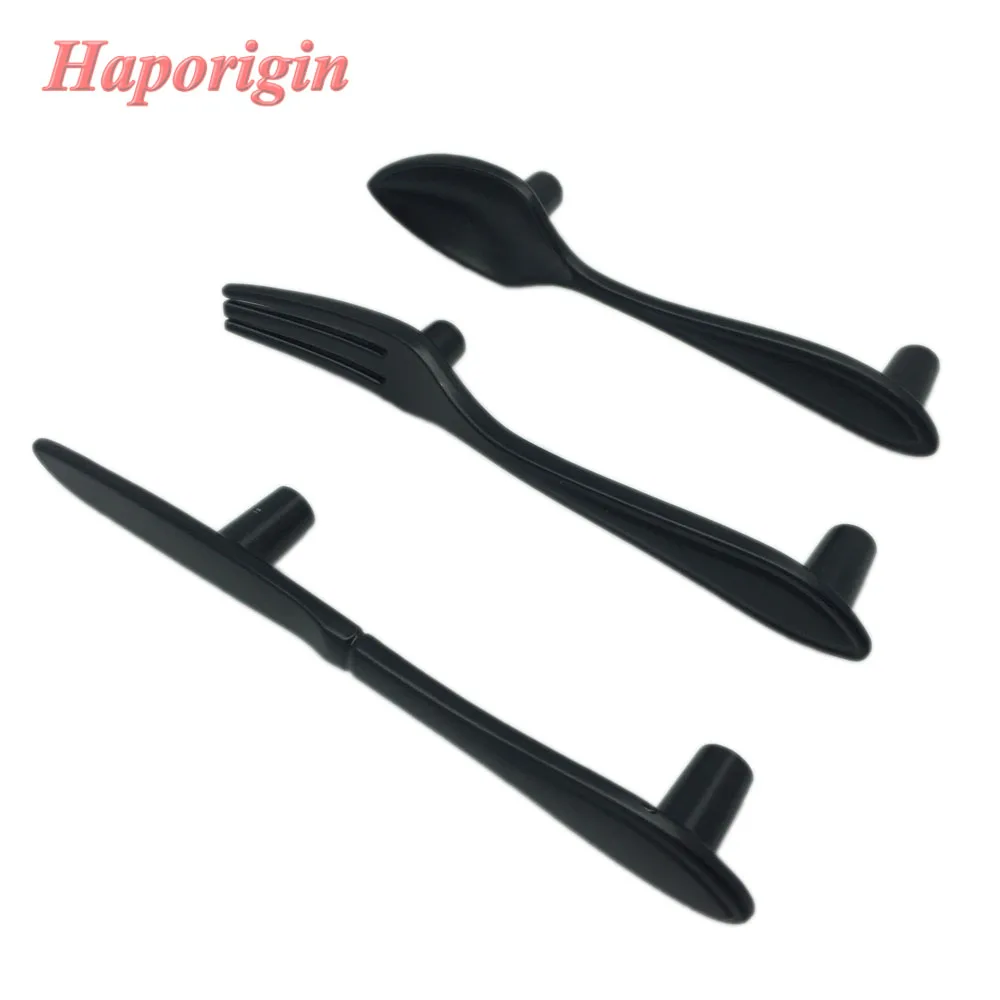 Black Spoon Fork Knife Cabinet Handles 3 