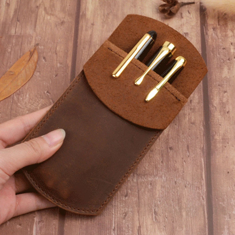 

Retro Pouch Office Handmade Essentials Pen Holder Portable Work School Supplies Student PU Leather Pencil Case Pocket Protector