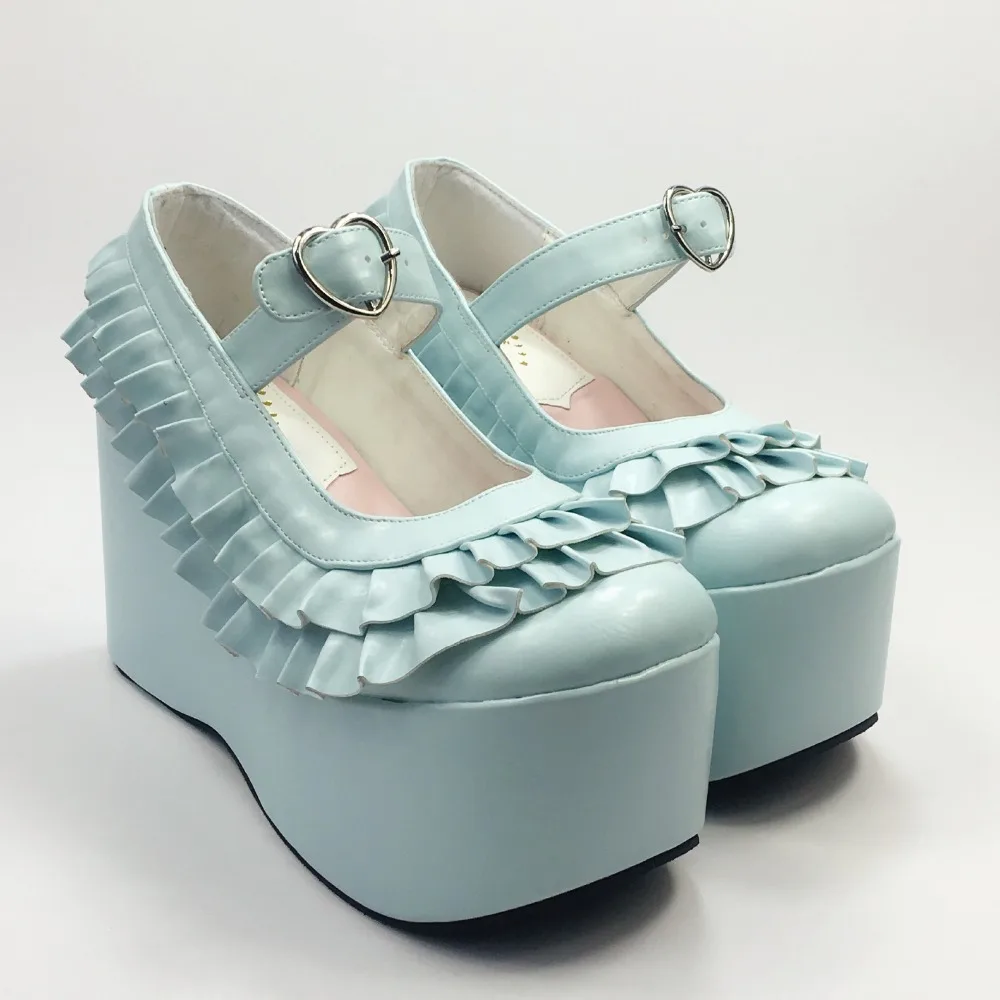 Туфли на высоком каблуке 12 см; цвет ярко-синий; туфли в стиле Лолиты на высокой платформе с ремешком в стиле качающейся лошади; японские туфли в стиле Харадзюку для костюмированной вечеринки в стиле Лолиты