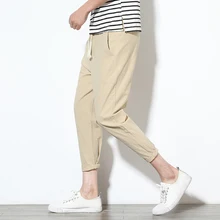 Мужские спортивные штаны Весна Осень спортивные брюки мужские повседневные тонкие хлопковые льняные Модные Фитнес Большие девять точек брюки черные 5XL