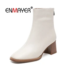ENMAYER Women Ankle boots New Fashion women square toe zipper botas mujer lady high heel Short boots Size 34-40 Winter CR1696 ENMAYER Women Ankle boots New Fashion women square toe zipper botas mujer lady high heel Short boots Size 34-40 Winter CR1696