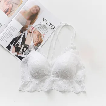 

Lace Wire Free Cross Back Beautiful Push Up Bra Underwear For Women Female Beautiful Back 3/4 Cups Y-strap Solid Color Sexy Bra