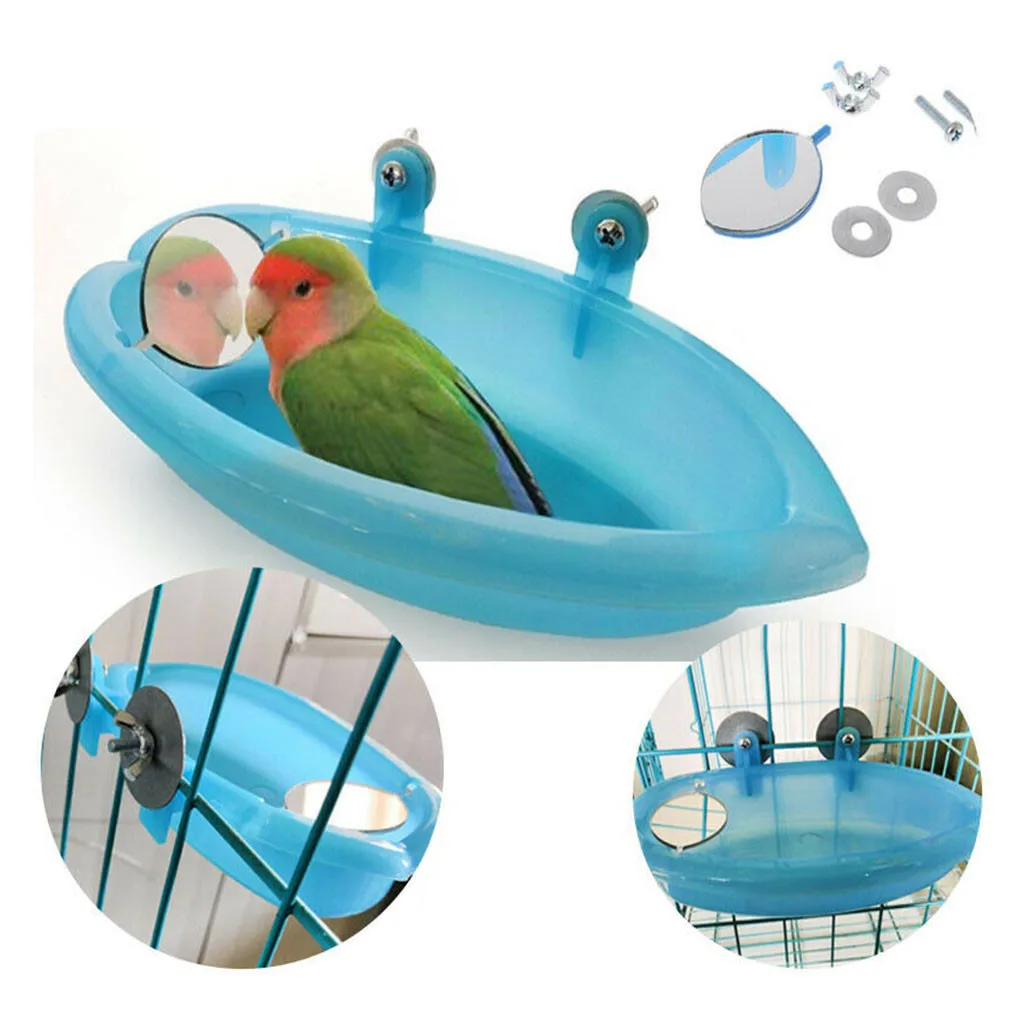 

Bird Bathtub With Bird Mirror Small Oval Bird Bathtub Pet Cage Accessories Parrot Bath Shower Bathing Supplies Standing Box