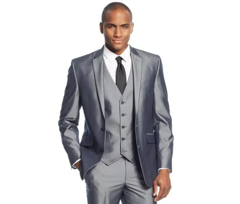 Серебристо-серый 3 шт. мужские костюмы Две кнопки свадебные костюмы для мужчин Жених Смокинги бизнес формальный костюм (куртка + брюки +