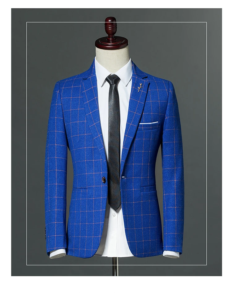 Плед Досуг блейзер для мужчин Slim Fit одной кнопки 2018, Новая мода Бизнес повседневное одежда Блейзер Куртки Офис костюм пальто