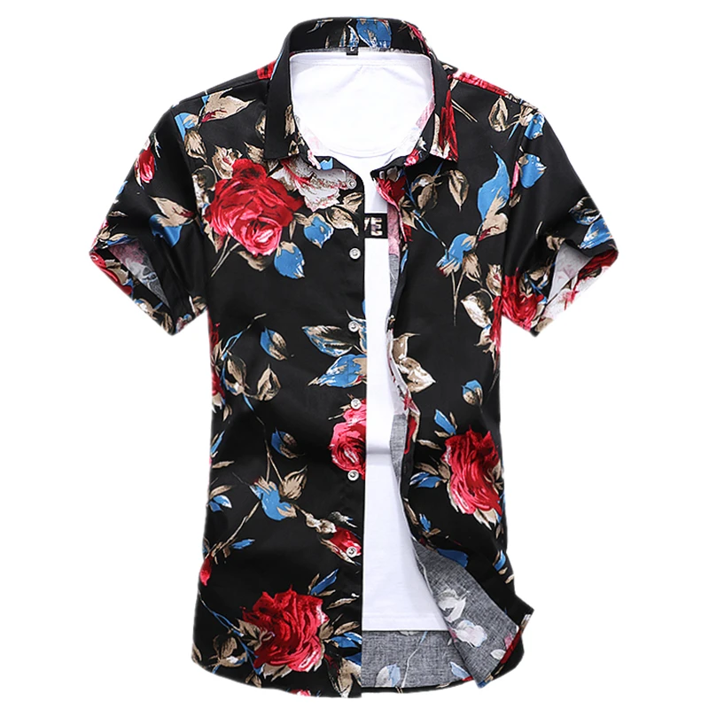 Mens Casual Short Sleeve Slim Fit Shirt Men High Quality 2018 Summer Fashion Cotton Floral Hawaiian Shirt Male Plus Size M-7XL